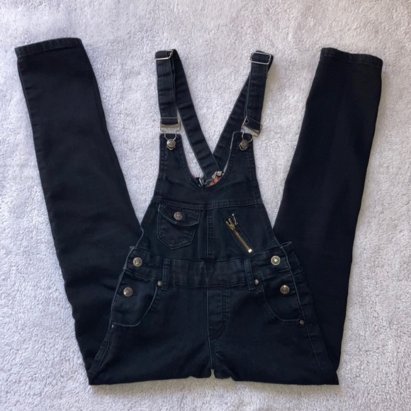 Ms'Sadeen Pants - Black Denim Criss Cross Straps Open Back Overalls sz 25